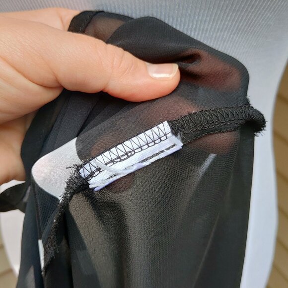 Liz Claiborne Striped Button-Up Blouse Black White Sheer High Neck Short Sleeves - Picture 11 of 11